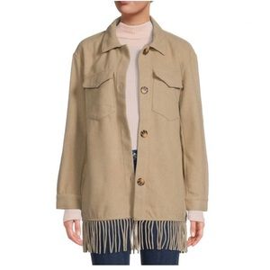 Laundry by Shelli Segal NWOT Tan Fringe Trim Shacket